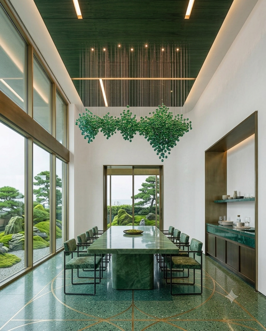 Modern Green Stone LED Linear Chandelier - Custom 2M Luxury Pendant Light