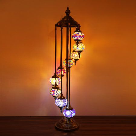 9-Globe Turkish Moroccan Mosaic Floor Lamp β Handmade Bohemian Tiffany Style