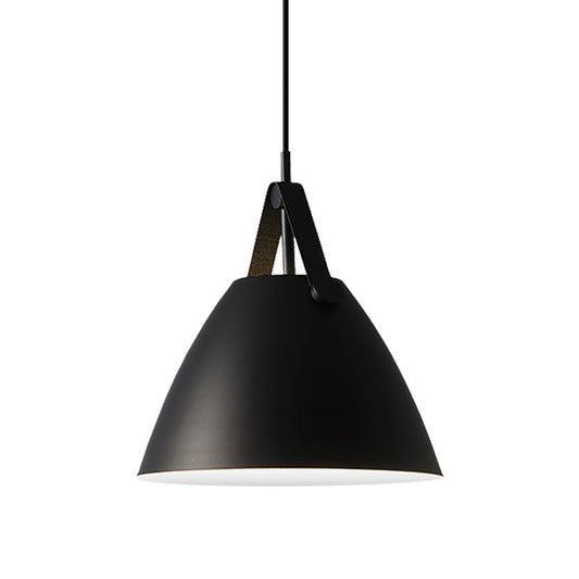 Modernist Conical Pendant Light with Leather Strap