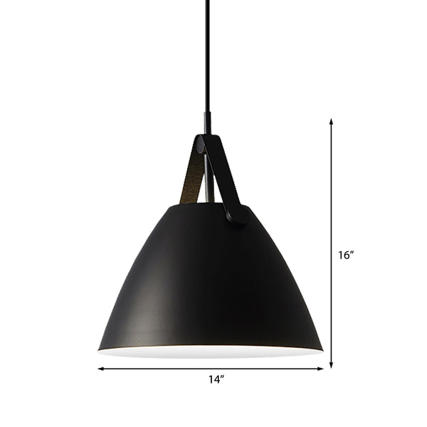 Modernist Conical Pendant Light with Leather Strap