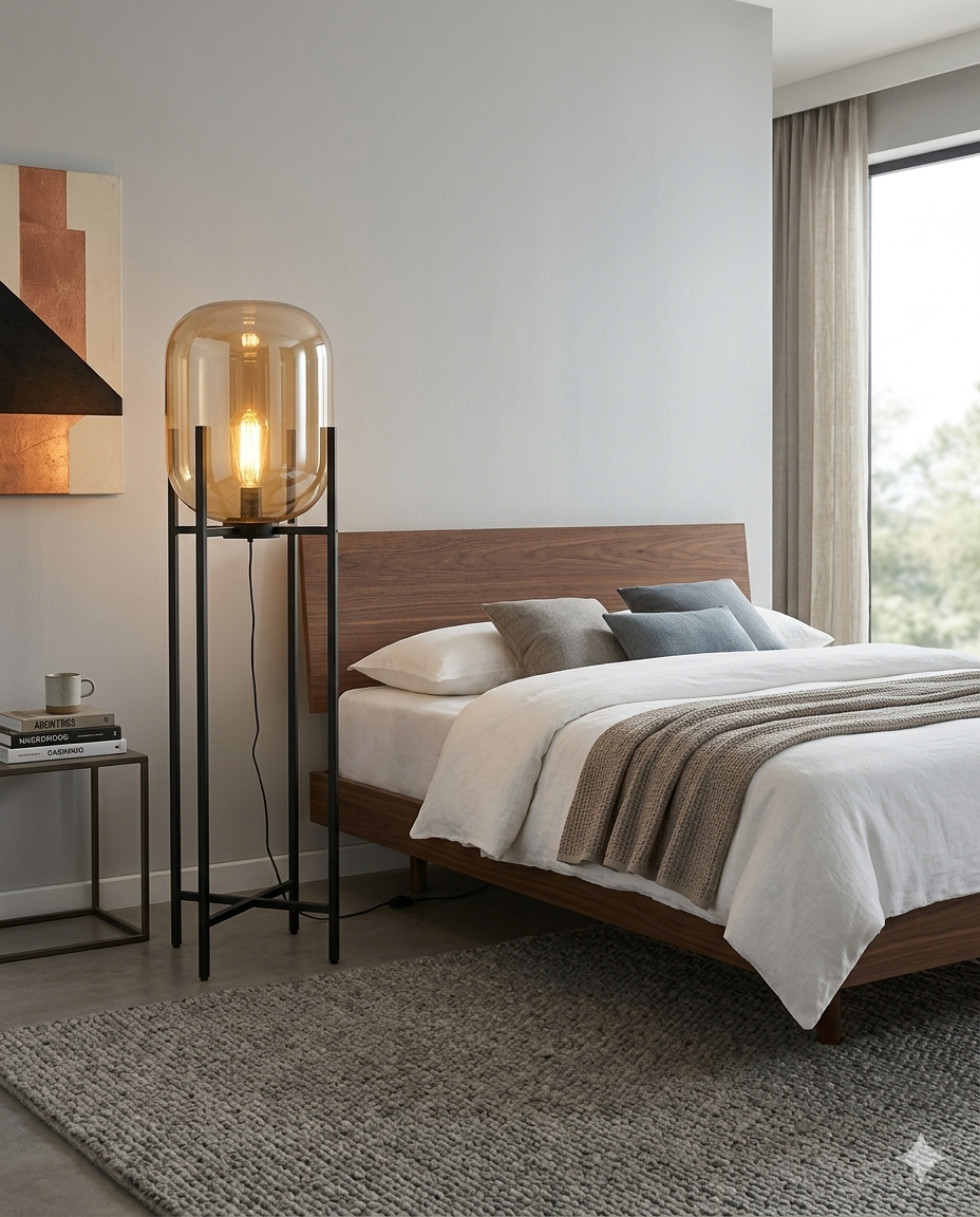 Amber Glass Capsule Shade & Matte Black Steel Cross-Base (E27 Matte Black Finish)