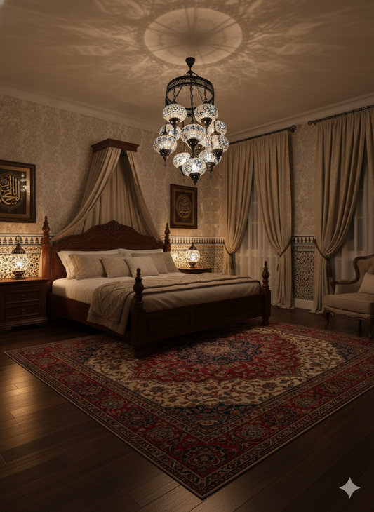 11-Head Turkish Mosaic Chandelier β Black & White Handmade Hanging Lamp (Moroccan Style)