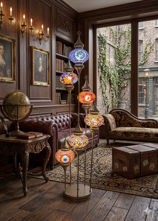 Luxury Turkish Mosaic Floor Lamp β Handmade Multi-Globe Brass Standing Lamp