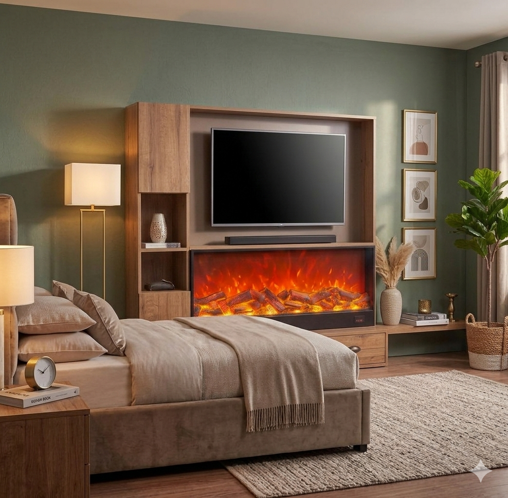 Modern Electric LED Fireplace Heater – Realistic Flame Wall Fireplace with Multiple Sizes
