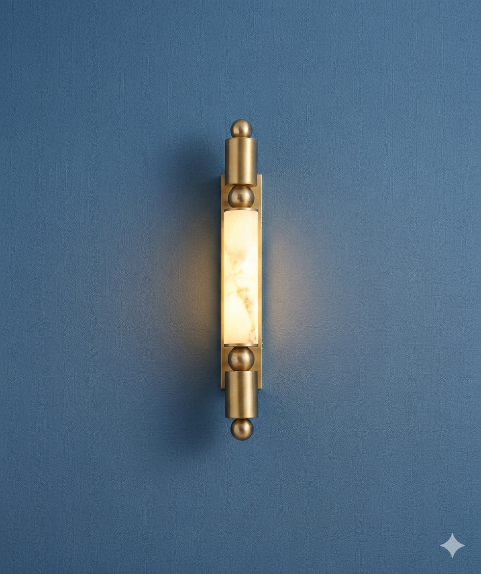 60cm Luxury Marble-Fiber LED Sconce – Minimalist Column Wall Light in Matte Black or Brushed Gold