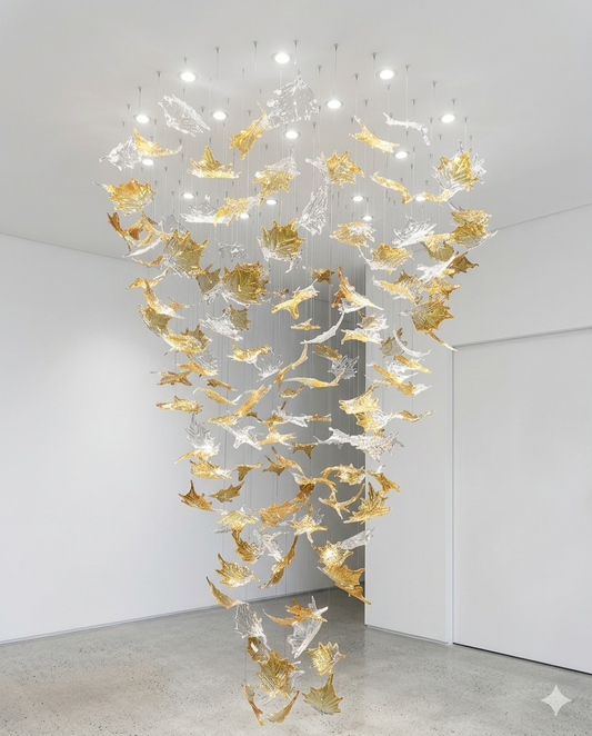 Luxury White & Gold Crystal Chandelier – Custom Hanging LED Ceiling Light (Modern Designer Statement)