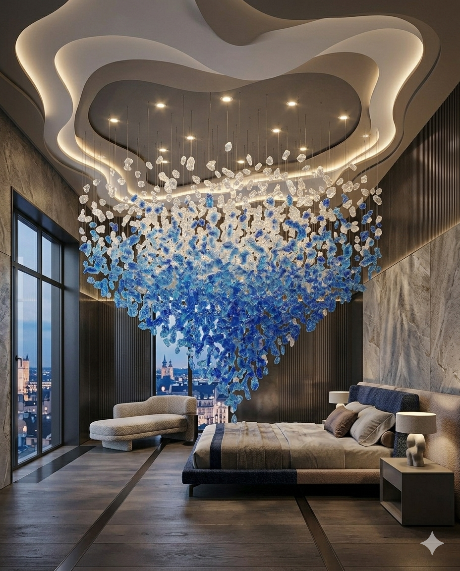 Custom Blue & White Crystal Raindrop Chandelier β Luxury Modern Hanging Ceiling Light