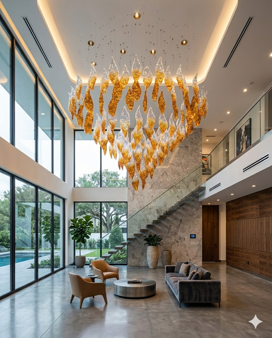Custom Foster Lava Gold & White Glass Chandelier (Round 1.2m) Luxury Grand Lighting