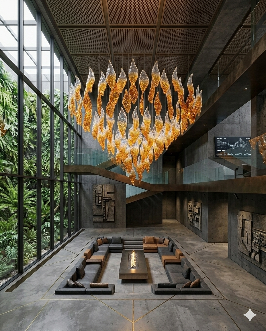 Custom Foster Lava Gold & White Glass Chandelier (Round 1.2m) Luxury Grand Lighting