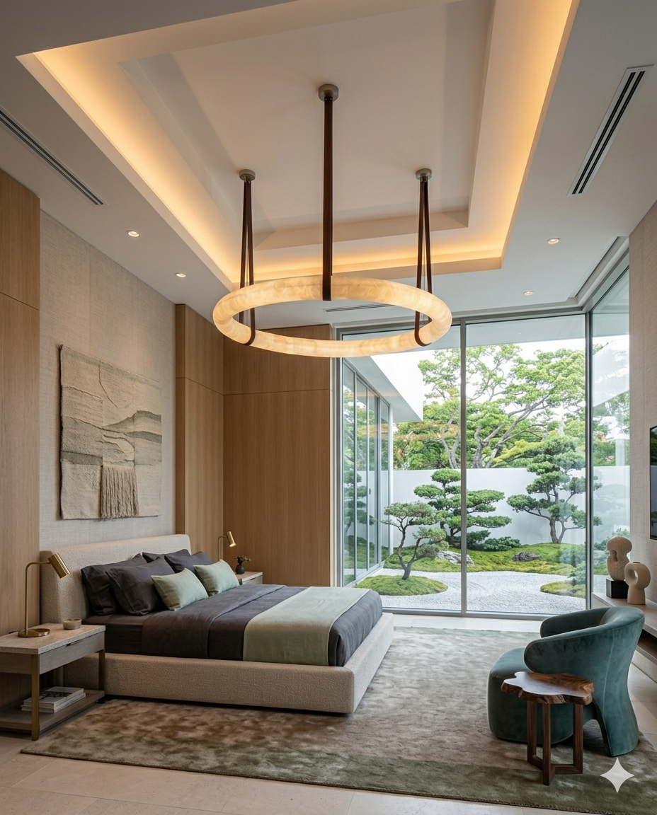 Luxury Marble Ring Chandelier with Leather Straps – Modern LED Round Pendant Light for Living Room & Dining Room