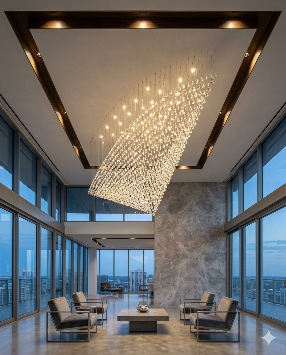 Custom Triangle Crystal Chandelier - Luxury 2M x 1M White Stone Accent Lighting