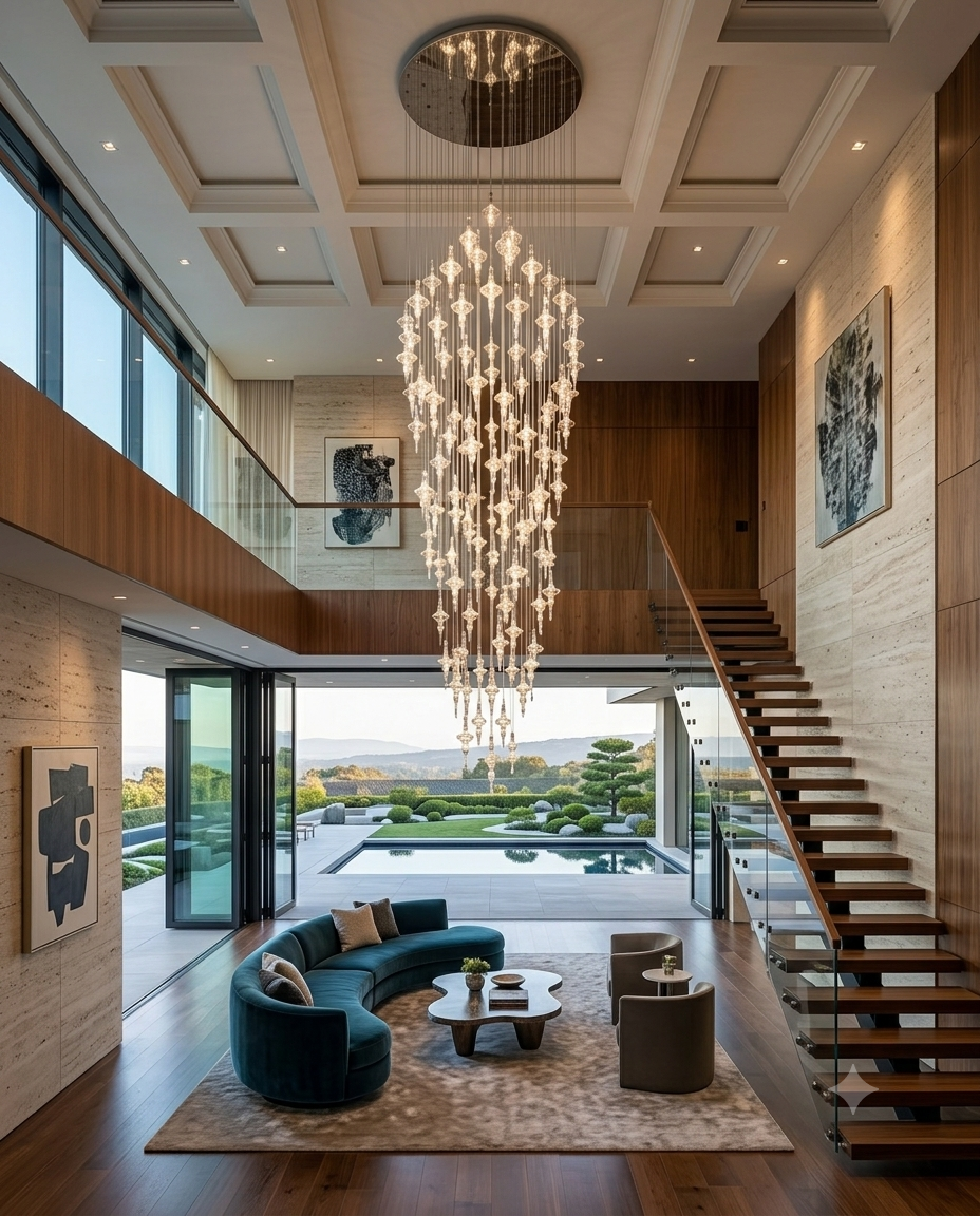 3-Meter Cascading Cone Glass Chandelier - 80cm Custom Stairwell Light