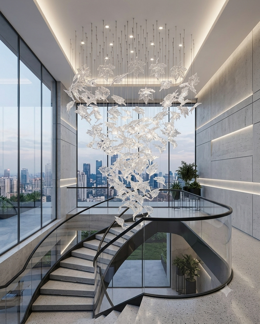 Luxury Crystal Leaf Spiral Chandelier - Custom Glass Dropping Pendant Light (80cm x 2m)