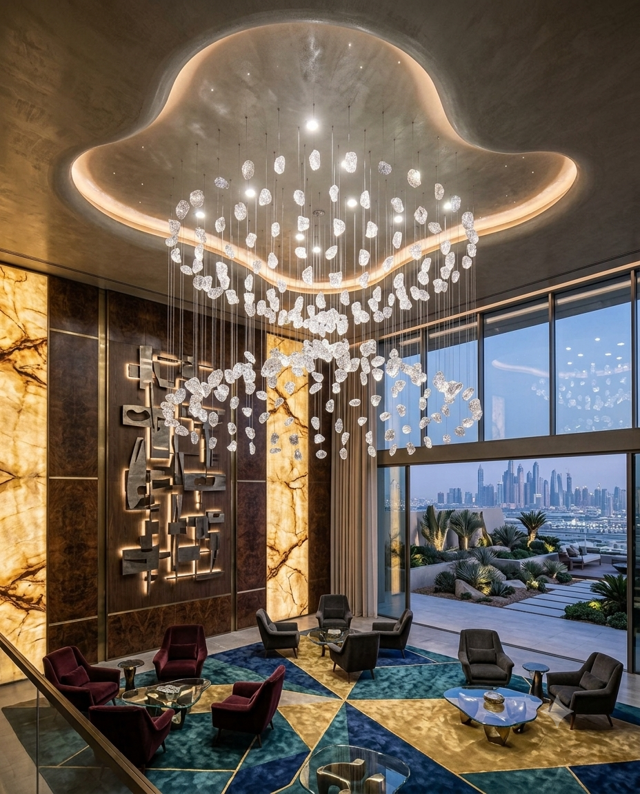 Custom 1.5M Multi-Tier White Stone Bowl Chandelier | Luxury Round Pendant