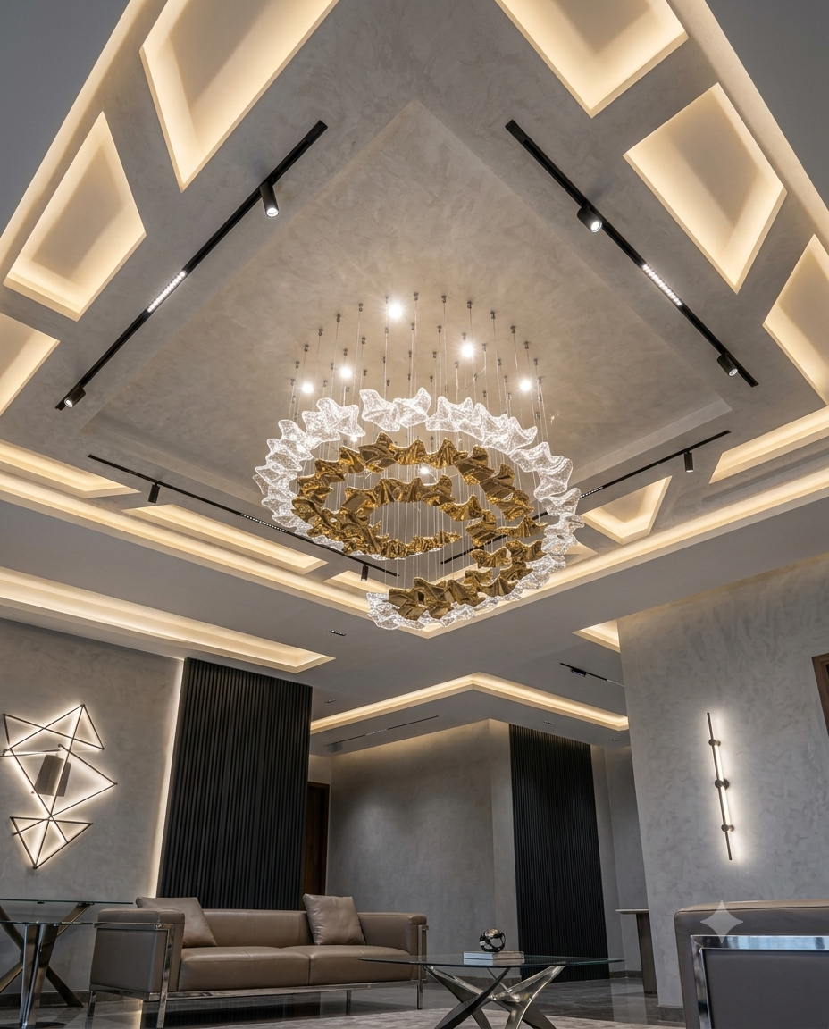 Luxury Custom Ring Glass Chandelier – Modern Gold & Clear Statement Lighting