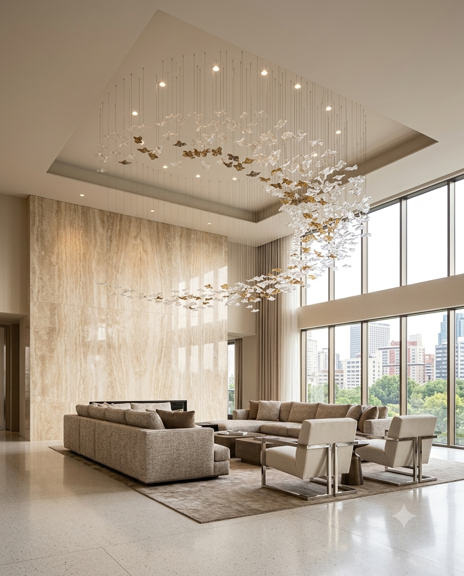 Modern Custom C-Shape Spiral Chandelier – Gold & Clear Glass Staircase Light (3M x 60cm)
