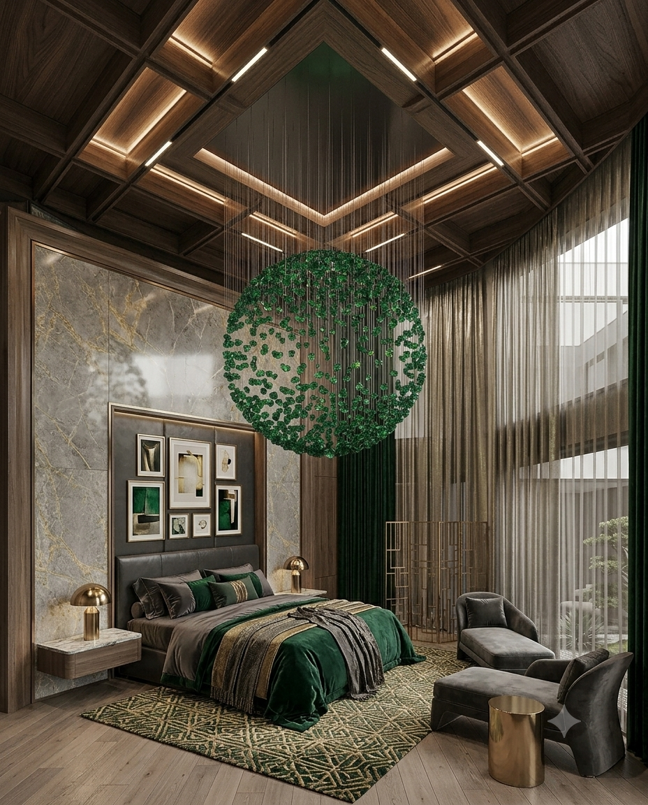 Modern 1M Green Stone Ball Chandelier | Custom Round Pendant Fixture