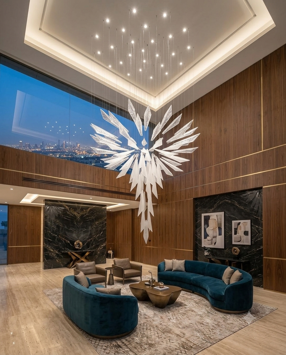Modern Custom "Rising Flower" Dual-Tone Glass Chandelier – 2m Luxury Staircase Pendant Light