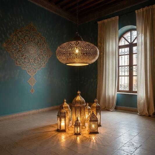 Handmade Moroccan Brass Pendant Light | Perforated Dome Chandelier 50 C.M