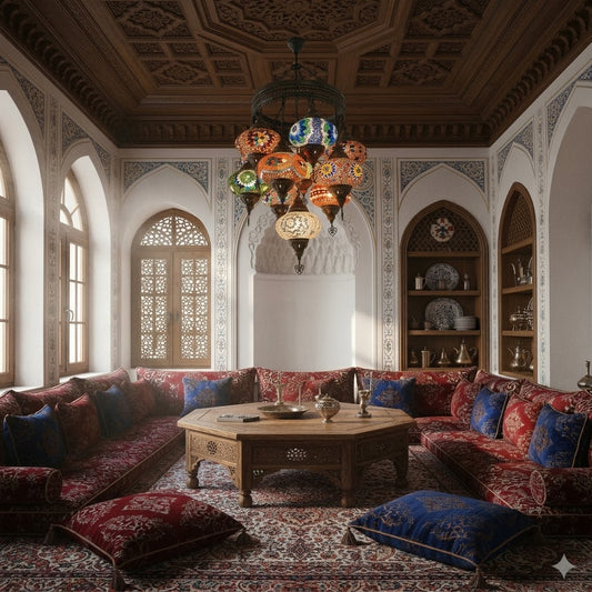 Sultan Style Turkish Mosaic Chandelier β 11 Hanging Glass Globes
