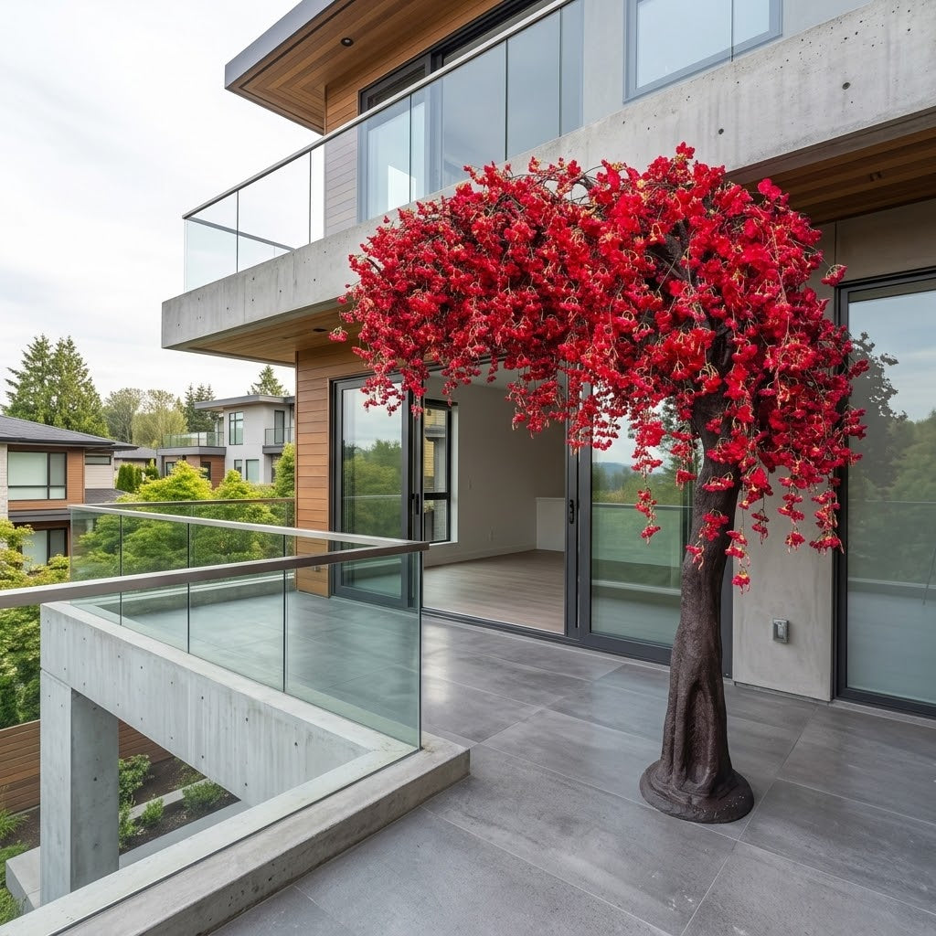 Realistic Red Silk Cherry Blossom Tree – Premium Faux Plant Decor for Indoor & Outdoor Venues