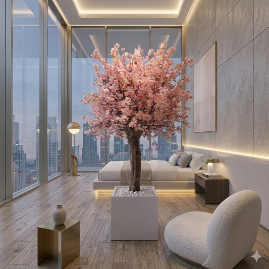 Deluxe Artificial Cherry Blossom Tree β Large Pink Silk Blooms with Modern Square Planter