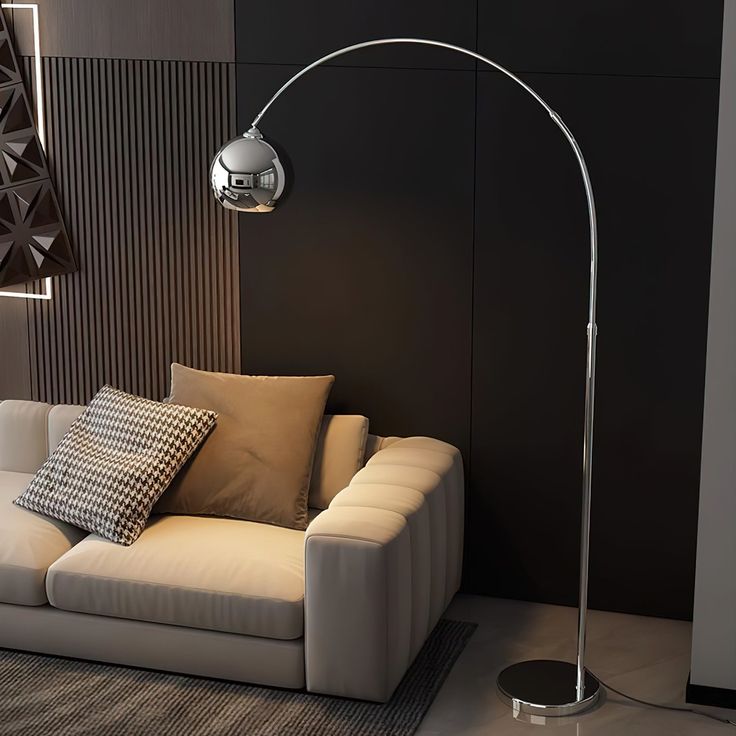 Curved Stainless Steel Floor Lamp with Black Marble Base β Adjustable Arc Standing Light