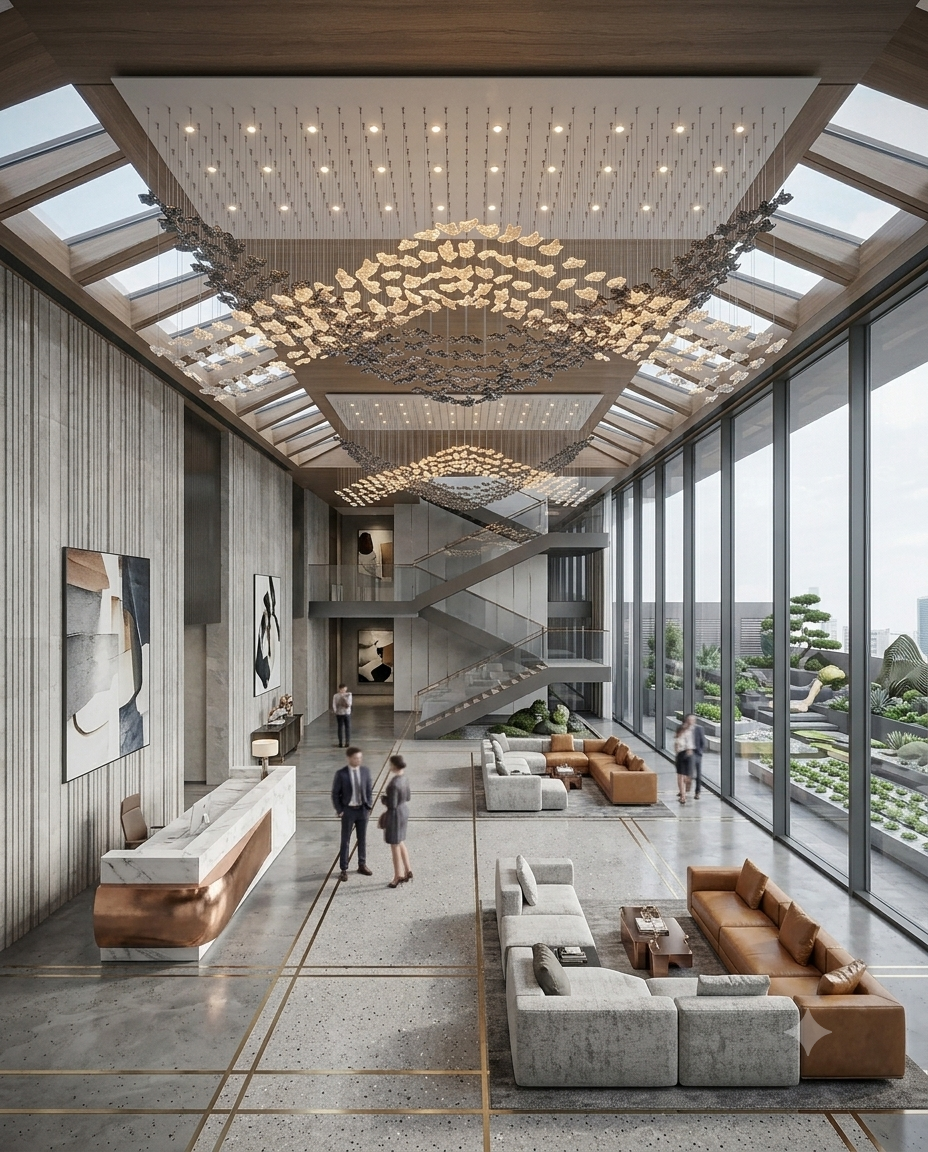 3M Custom Dual-Layer V-Shape Ceiling Installation | Gray & White Luxury Lighting