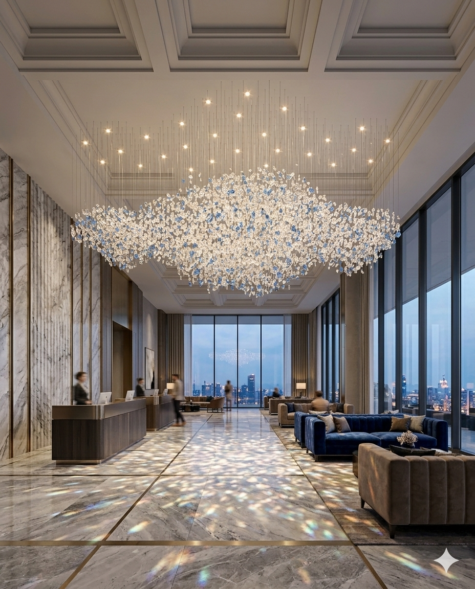 Custom 2M Modern Blue and White Stone Chandelier β Luxury Floating Cloud Design Light