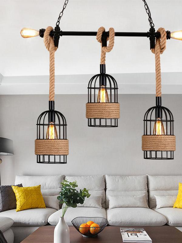 Luxury Industrial Wind Chandelier with Hemp Rope & Water Pipe Design