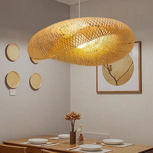 Retro Nordic Bamboo Pendant Light β Handwoven Rattan Bird Nest Chandelier E27