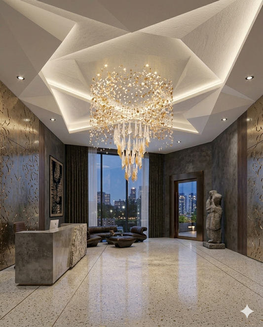 The Aurelia Waterfall Chandelier – 1.2m Drop Round Stone & Glass Pendant Light