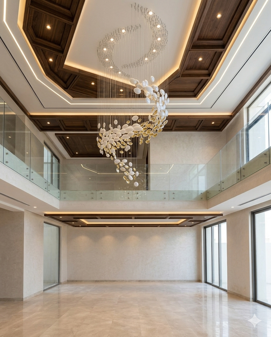 3M Spiral White & Gold Glass Staircase Chandelier – Custom Luxury Double Height Pendant Light for Modern Foyers & Staircases