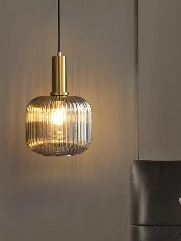 Nordic Ribbed Glass Pendant Light β Modern Gold Hanging Lamp for Kitchen, Bedroom & Living Room