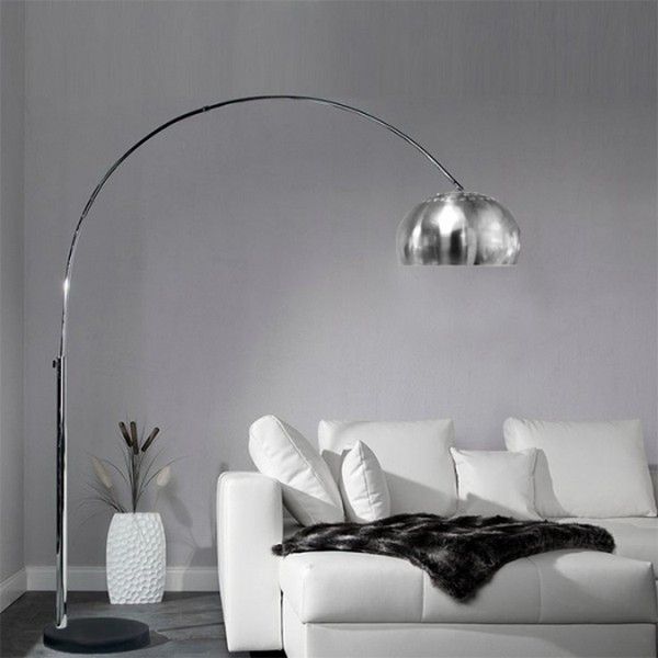 Curved Stainless Steel Floor Lamp with Black Marble Base β Adjustable Arc Standing Light