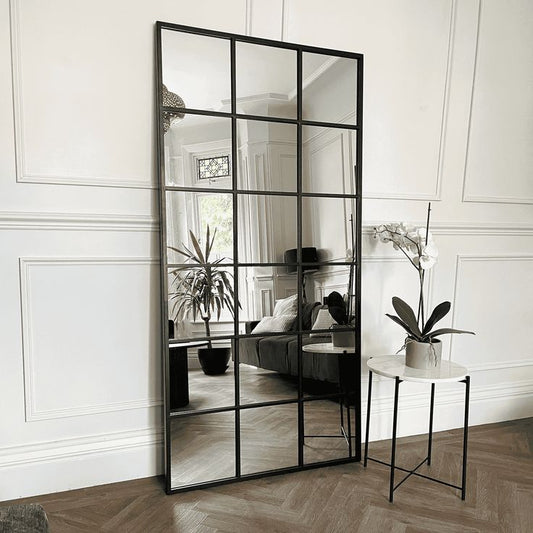 Modern Window Grid Wall/stand Mirror – Black Metal Frame Decorative Mirror