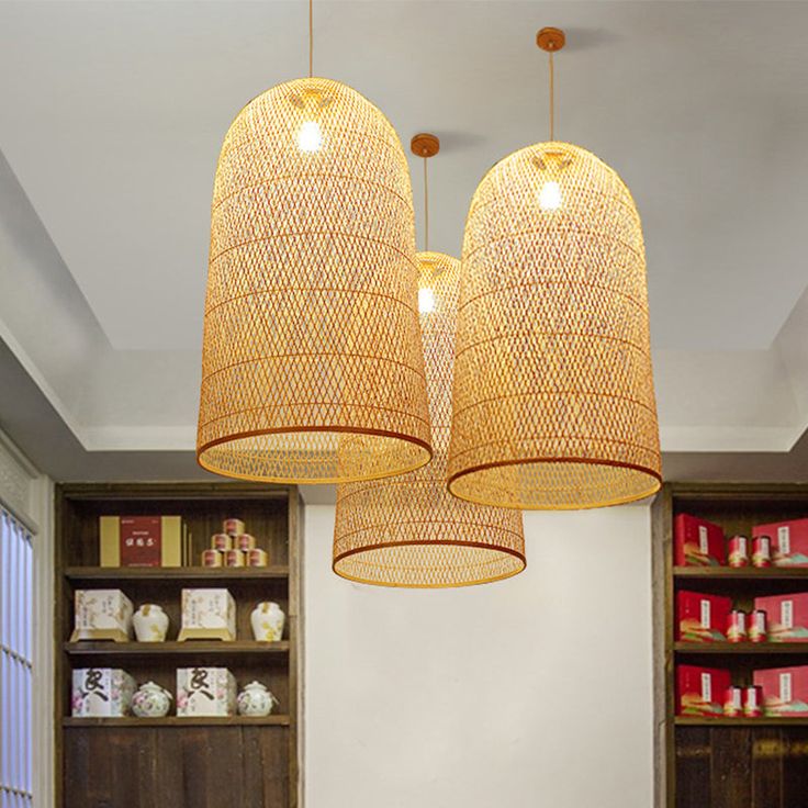 Natural Rattan Bamboo Cage Pendant Light 90 C.Mβ Handwoven Wicker Lamp