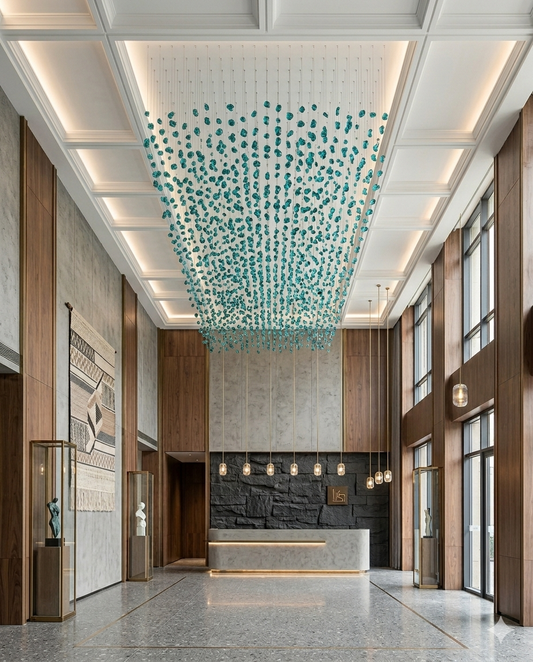 Modern Teal Blue Crystal Stone Chandelier – Luxury Custom Ceiling Light