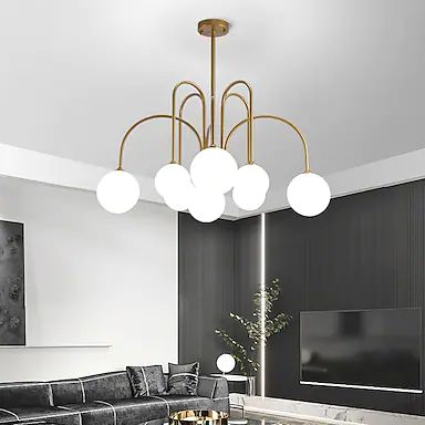 Antique Gold Multi-Arm Chandelier with Frosted Glass Globes – Elegant Vintage Ceiling Light