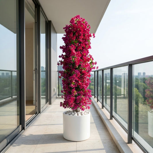 Luxurious 250cm Artificial Pink Flowering Tree in White Pot | Modern Indoor & Balcony Decor