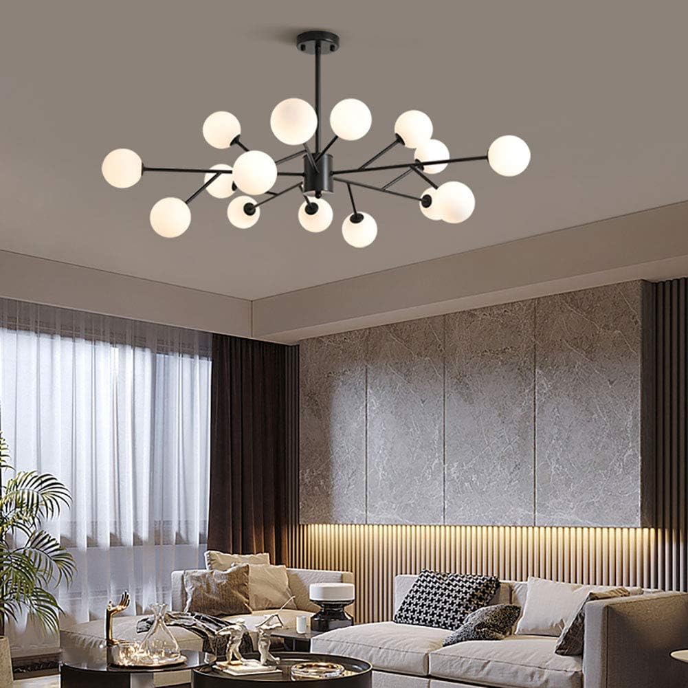 12-Light Modern Mid-Century Glass Globe Chandelier – Adjustable Height & Dimmable Ceiling Fixture