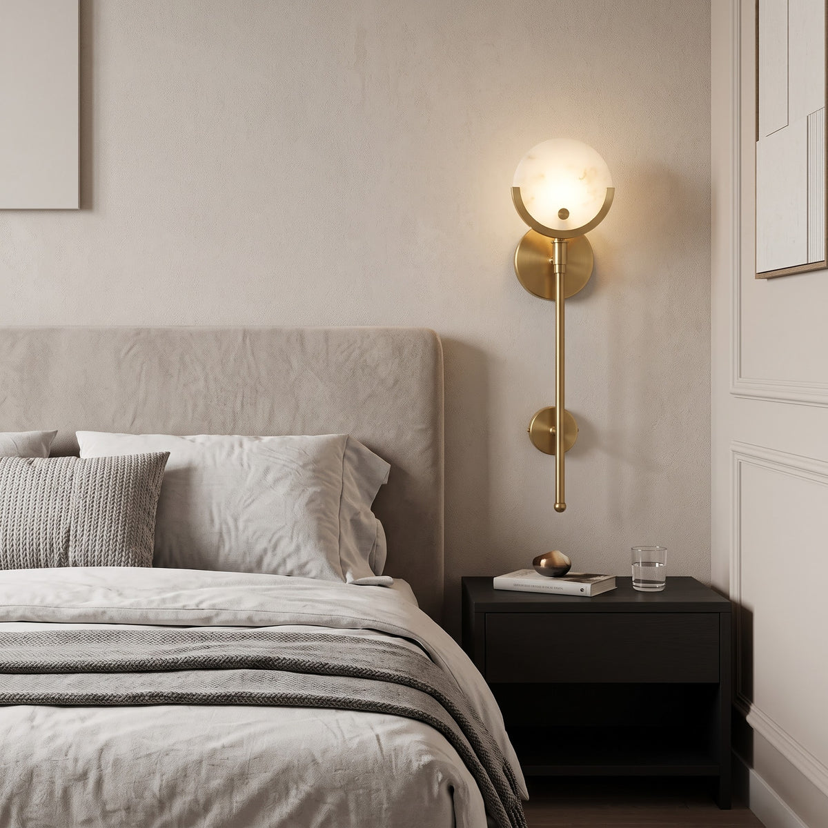 Modern Gold & Marble Wall Sconce | Luxury Warm LED Wall Light for Bedroom & Restaurant