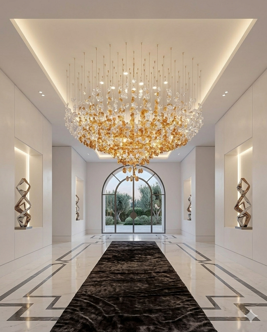 The Amber Cascade β Custom Floating Crystal & Stone Chandelier (150cm)