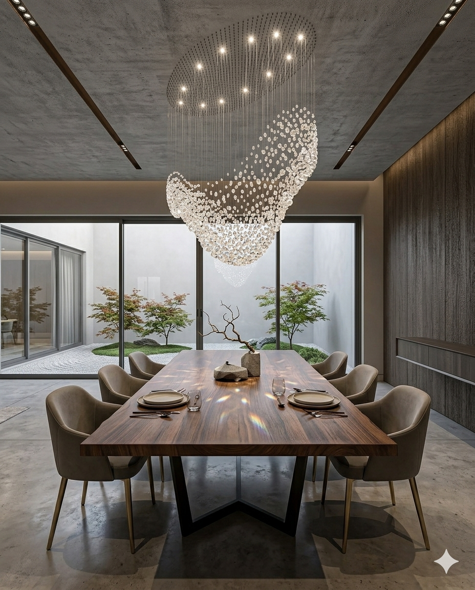 2-Meter Luxury Wave Custom Stone Chandelier – Frosted White Stone