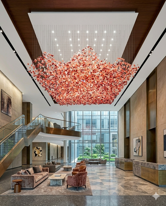 Majestic 5m x 3m Custom Red, Pink & White Stone Chandelier for Grand Spaces