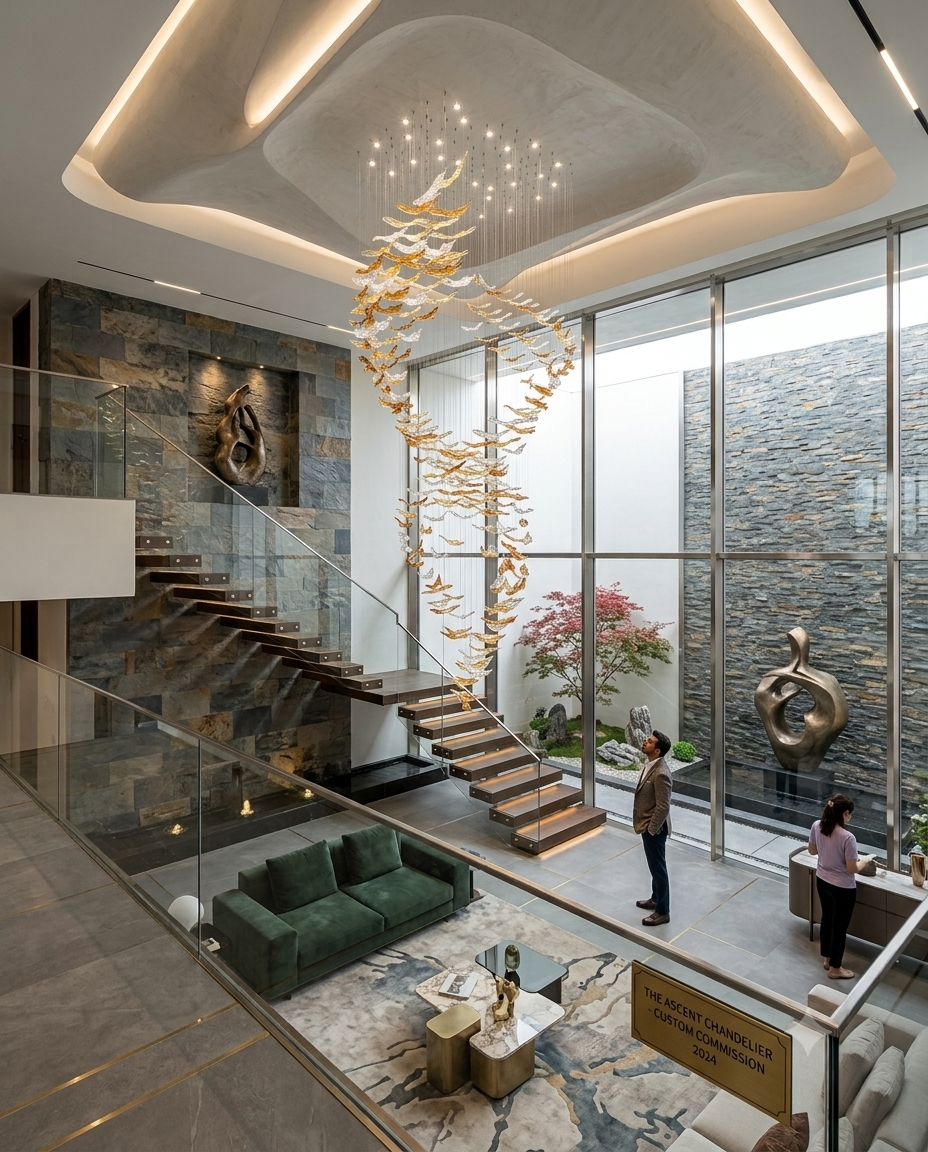 Glass Leaf Spiral Chandelier for Luxury Foyers and Grand Stairwells (3M)