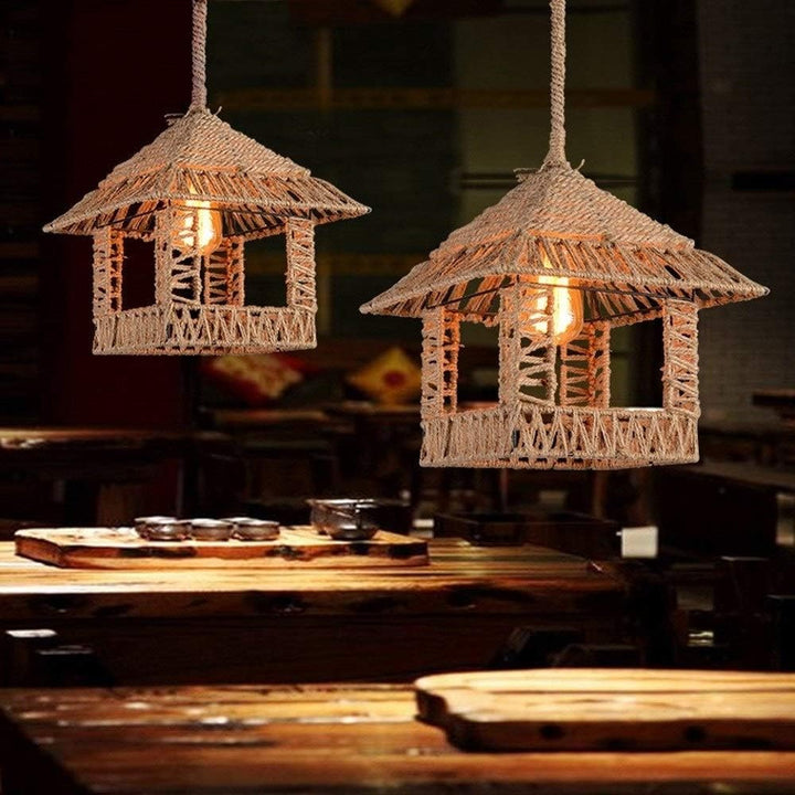 Hemp Rope Cage Pendant Light – Vintage Industrial Charm for Any Space
