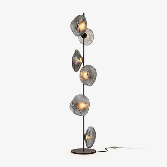 Six Smoky Glasses Chrome Floor Lamp – Modern Art Deco LED Standing Light with Glass Shades