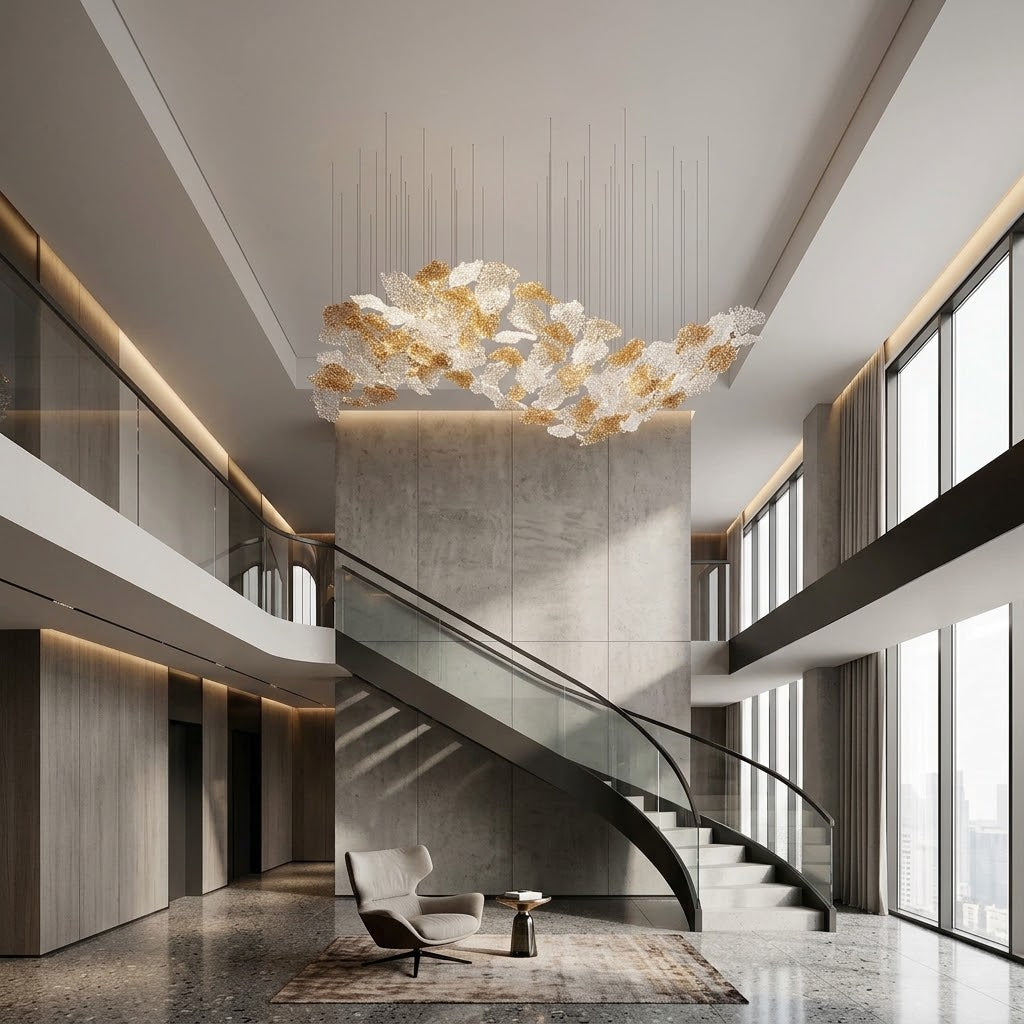 The Amber Cascade: Sculptural Frosted Leaf Wave Chandelier