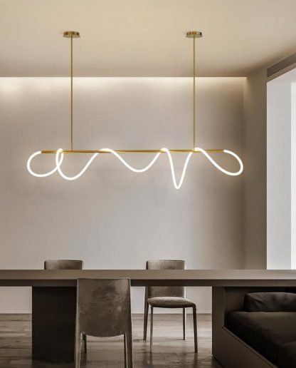 Gold Modern LED Linear Chandelier – Adjustable Nordic Pendant Light for Kitchen Island, Dining Room & Living Room